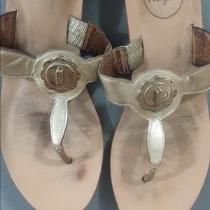 Jack Rogers gold wedges